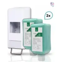 Blanc HYGIENIC SET: Softflaschenspender 2.000 ml + 2x 2L-Vakuumflaschen Handreinigungspaste viskose, Titan Basis pH-neutral