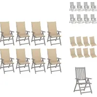 vidaXL Verstellbare Gartenstühle mit Auflagen 8 Stk. Grau Akazienholz - Gartenstühle