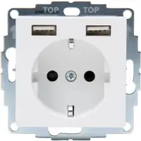Kopp 296232004 HK07 - Unterputz-Schutzkontakt Steckdose mit 2 USB-Ladebuchsen, Farbe: arktisweiß matt