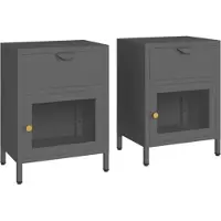 vidaXL Nachttische 2 Stk Anthrazit 40x30x54,5 cm Stahl und Glas