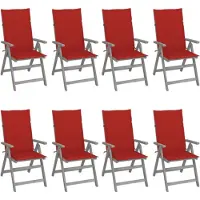 vidaXL Verstellbare Gartenstühle mit Auflagen 8 Stk. Grau Akazienholz
