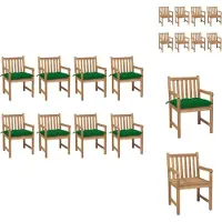 vidaXL Gartenstühle 8 Stk. mit Grünen Kissen Massivholz Teak - Gartenstühle