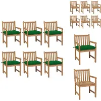 vidaXL Gartenstühle 6 Stk. mit Grünen Kissen Massivholz Teak - Gartenstühle