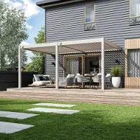 Weide Deluxe Wand-Pergola Voll-Aluminium 3,6x5,3m mit Lamellendach Ivory Sand