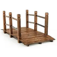 Costway Holzbrücke Holzbrücke mit Geländer naturbelassen Holzsteig 150x67x55