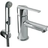 Tres Alplus, Einhebel-Waschtischmischer mit Dusche für WC., chrom
