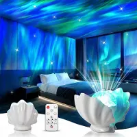 Slyrun Nordlicht Projektor Muschel Design, Sternenhimmel Nachtlicht LED, 7 Farben, Fernbedienung & Timer, wiederaufladbar, für Schlafzimmer & Kinderzimmer