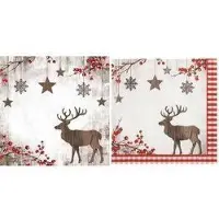 Papstar 20 Servietten, 3-lagig 1/4-Falz 40 cm x 40 cm "X-Mas Deer"