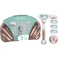 Gillette venus Venus Pro Smooth Sensitive Geschenkset Systemklingen 4er + Handstück + Duschhänger + Reiseschutzkappe + Kosmetiktasche