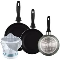 Bergner - Set aus 3 Pfannen Ø16/20/24cm aus gepresstem Aluminium in metallic-grau mit Entsafter NATURALLY 40 W, 1,2 L