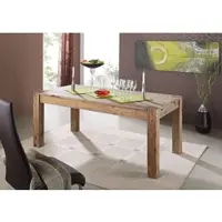 MASSIVMOEBEL24.DE MASSIVMOEBEL24 Esstisch mit Ansteckplatten Sheesham 140-180/220x90x76 grau geölt NATURE GREY #303
