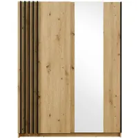 Vente-unique Kleiderschrank mit 2 Schiebetüren - Mit Spiegel - 150 cm - Natur & Schwarz - CALELA
