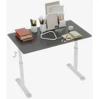 MODFU Schreibtisch höhenverstellbar Grau 60x100x90 cm Handkurbel, Metall Holz, kompakt und stabil für Homeoffice und Arbeitszimmer