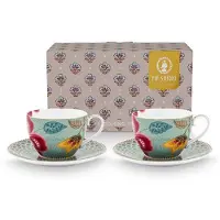 Pip studio Kaffeebecher Home Tassen und Untertassen Blooming Tales Fantasy Blue (2er Set)