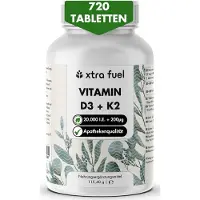 XTRA FUEL Vitamin D3 + K2 Tabletten - 20.000 I.e. 200mcg Mk-7 all-trans 345 g