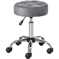 MODFU Rollhocker Salonstuhl höhenverstellbar drehbar mit Rollen Hellgrau 35x35x61 cm Samtoptik Bezug Chromfuß komfortabel gepolstert