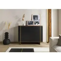 MASSIVMOEBEL24.DE Sideboard Eiche 140x50x110 dunkelbraun lackiert BEAMS #60