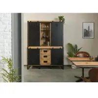 MASSIVMOEBEL24.DE Buffet Mango 150x55x200 natur lackiert / Metall schwarz BLACKBURN #106