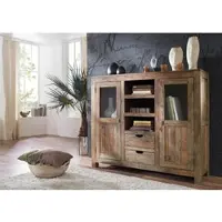 MASSIVMOEBEL24.DE Highboard Sheesham 140x40x120 grau geölt NATURE GREY #63