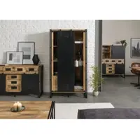 MASSIVMOEBEL24.DE Wohnzimmerschrank Mango 105x45x195 natur klar lackiert / Metall schwarz BLACKBURN #104
