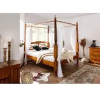 MASSIVMOEBEL24.DE Himmelbett Akazie 160x200x224 honig lackiert OXFORD #0245