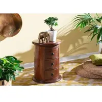 MASSIVMOEBEL24.DE Nachttisch rund Akazie 42x42x55 nougat lackiert OXFORD #337