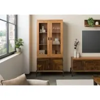 MASSIVMOEBEL24.DE Vitrine Altholz 90x40x198 natur lackiert LYON #160