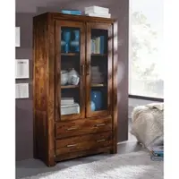 MASSIVMOEBEL24.DE Vitrine Sheesham 100x45x180 braun lackiert METRO LIFE #101
