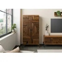 MASSIVMOEBEL24.DE Schrank Altholz 90x40x180 natur lackiert LYON #170