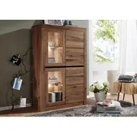MASSIVMOEBEL24.DE Vitrine Wild-/Zerreiche 95x42x150 Tabacco brown geölt MONTREUX #302
