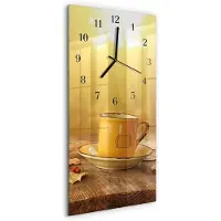 Tulup Glasuhr Wanduhr Küchenuhr Echt-Glas 30x60 Tasse Gold