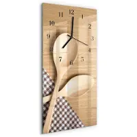 Tulup Glasuhr Wanduhr Küchenuhr Echt-Glas 30x60 Löffeln Beige