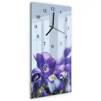 Tulup Glasuhr Wanduhr Küchenuhr Echt-Glas 30x60 Blumen Lila