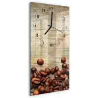 Tulup Glasuhr Wanduhr Küchenuhr Echt-Glas 30x60 Kaffeebohnen Holz Braun