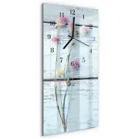 Tulup Glasuhr Wanduhr Küchenuhr Echt-Glas 30x60 Klee Weiß