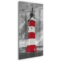 Tulup Glasuhr Wanduhr Küchenuhr Echt-Glas 30x60 Leuchtturm Mehrfarbig