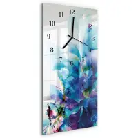 Tulup Glasuhr Wanduhr Küchenuhr Echt-Glas 30x60 Pflanzmuster Mehrfarbig