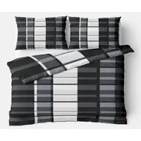Leonado vicenti Winterbettwäsche 200x200 Fleece Gestreift Schwarz Grau Ornamente Set mit Reißverschluss