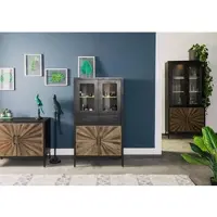 MASSIVMOEBEL24.DE Highboard Sheesham 80x45x145 schwarz lackiert SUN #104