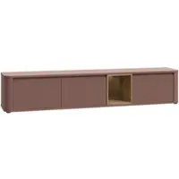 Forte BREATHTAKER TV-Schrank 220, modern minimalistisch, 3-türig, beleuchtetes Fach, Reliefstruktur, Holzwerkstoff, Terrakotta/Mauvella Eiche Holzdekor, 215 cm breit x 41,5 cm hoch x 41,3 cm tief