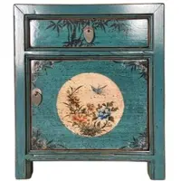 OPIUM OUTLET Möbel Kommode Nachttisch Nachtschrank Nachtkonsole Nachtkästchen asiatisch chinesisch orientalisch Holz türkis 35191-14