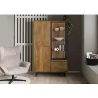 MASSIVMOEBEL24.DE Vitrine Mango / Altholz 110x47x182 schwarz / natur lackiert DAVIS #31