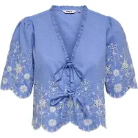 ONLY Kurzarmbluse "ONLMIFFY S/S EMB TIE TOP NOOS WVN" Baumwolle, regular fit, V-Ausschnitt