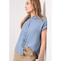 Street One Hemdbluse Kurzarm Sommerbluse im Denim-Look