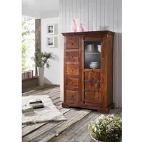 MASSIVMOEBEL24.DE Vitrine Akazie 95x45x147 nougat lackiert OXFORD #417
