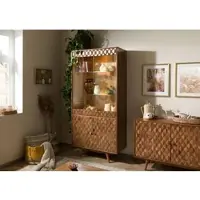 MASSIVMOEBEL24.DE Vitrine Akazie 90x42x190 Akazie natur lackiert MOSAYK #114