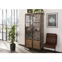 MASSIVMOEBEL24.DE Vitrine Mango 90x40x190 braun lackiert HEAVY INDUSTRY #223