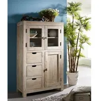 MASSIVMOEBEL24.DE Vitrine Akazie 90x45x148 white stone getüncht NATURE WHITE #62