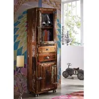 MASSIVMOEBEL24.DE Vitrine Altholz 55x38x190 mehrfarbig lackiert FREEZY #41