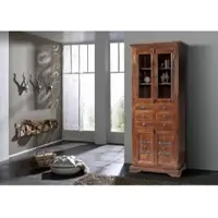 MASSIVMOEBEL24.DE Vitrine Akazie 80x50x195 nougat lackiert OXFORD #454